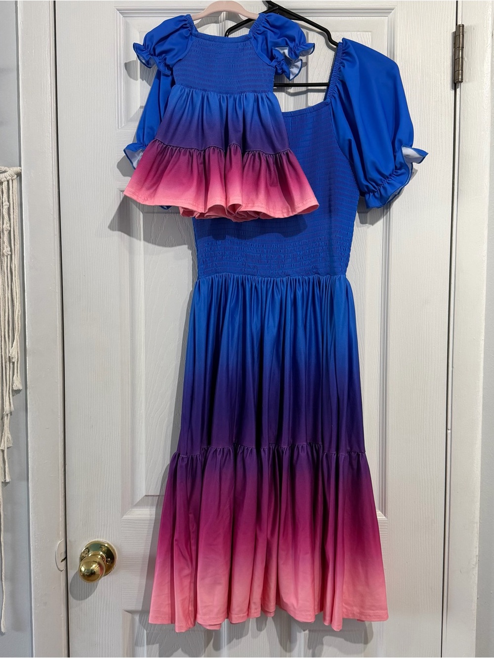 Mom & Mini Blue to Pink Ombre Puff-Sleeve Dresses